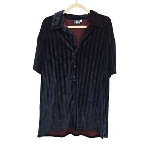 Positano Mens XL Textured Velvet Button Down Shirt Short Sleeve Burgundy Black